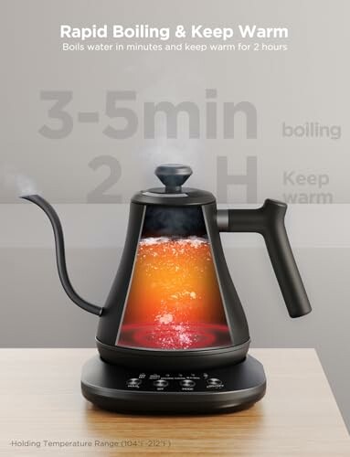 Electric kettle with rapid boiling and keep warm feature.