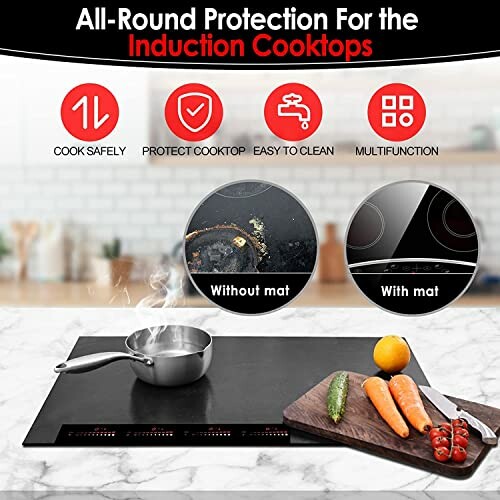 Comparison of induction cooktop with and without protective mat.