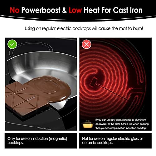 Comparison of induction and electric cooktops for cooking chocolate.