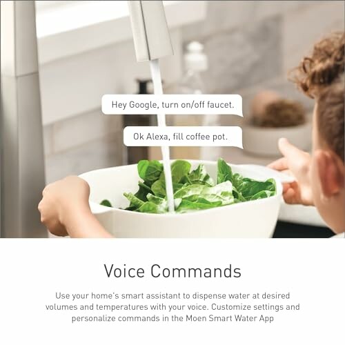 Person using voice commands to control a smart faucet.