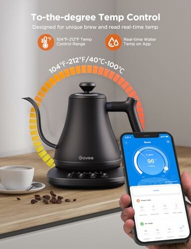 Smart kettle with temperature control and smartphone app.