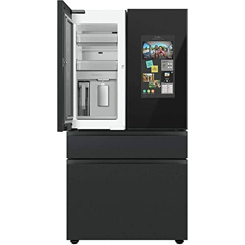 Modern smart refrigerator with touchscreen and open door